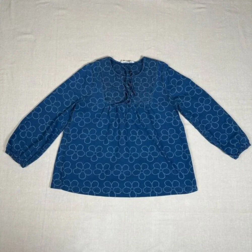 Madewell Indigo Floral Quilted Tie Front Bib Top XS Peasant Country Blouse NB613